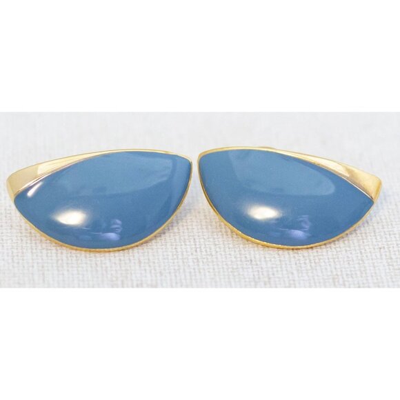 Vintage Semi Circle Aegean Blue Stud Earrings - J1 - Picture 2 of 3